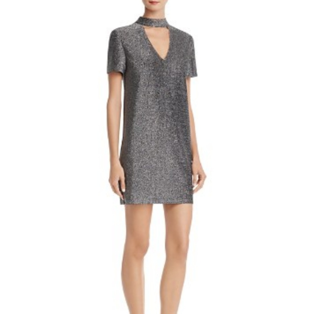 Aqua Metallic Choker Shift Dress